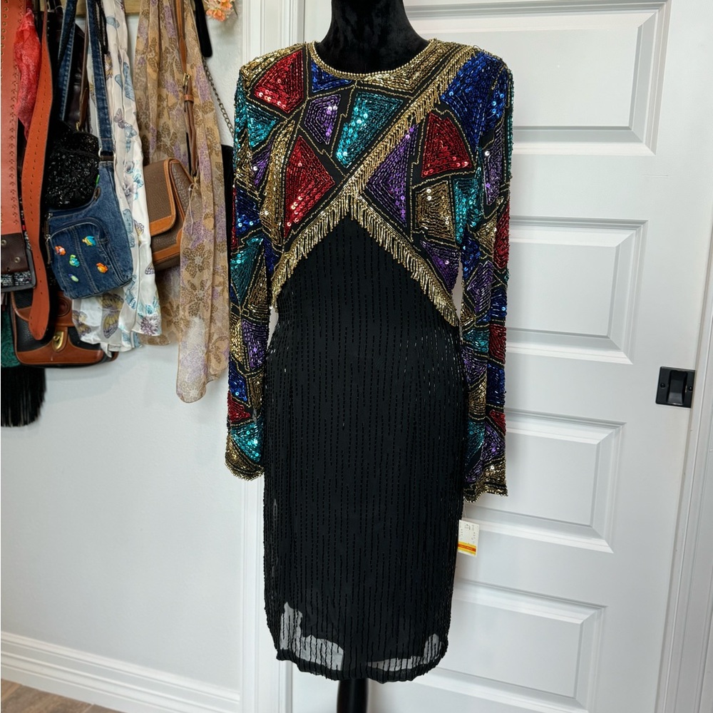 Vintage 80s/90s Niteline by Della Roufogali sequin dress colorful
